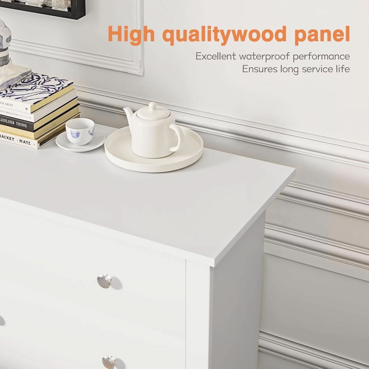 White 6 Drawer Dresser With Smooth Metal Slides Storage