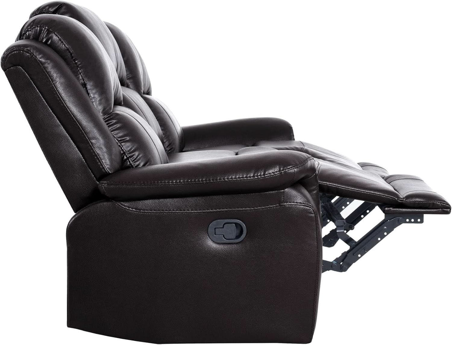 Espresso Leather Sofa Set With Manual Recliner For Living Room