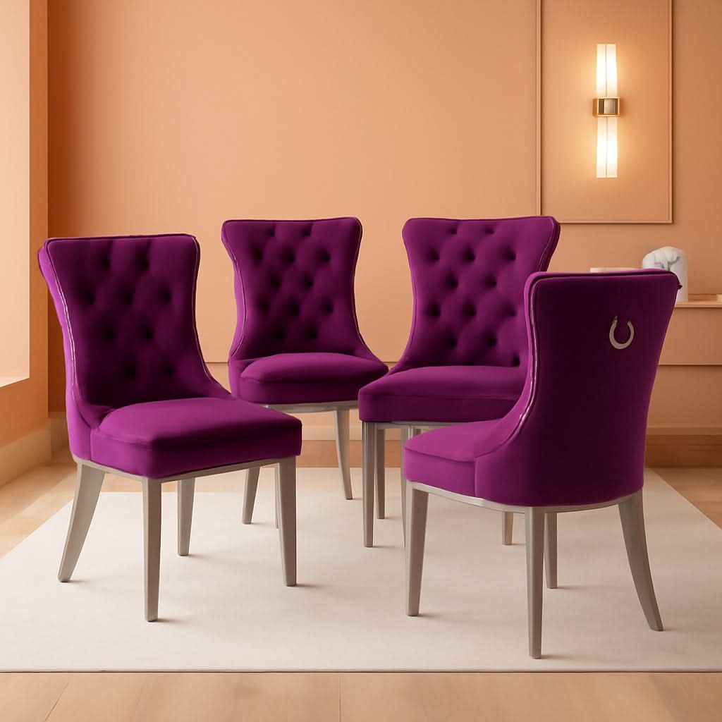 Velvet Dining Chairs Set Of 4 With Nailhead Trim And Silver Plated Legs