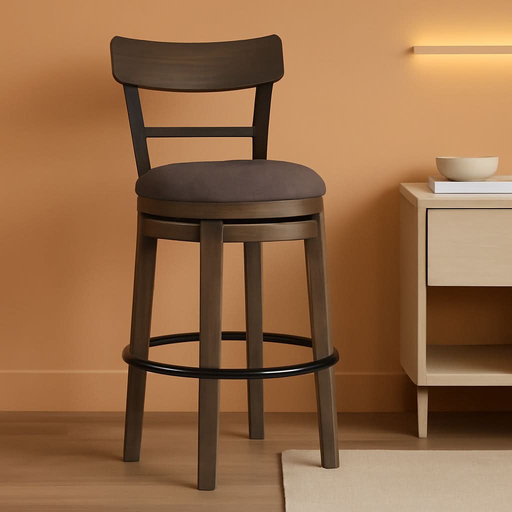 30 Inch Gray Upholstered Swivel Farmhouse Bar Stool