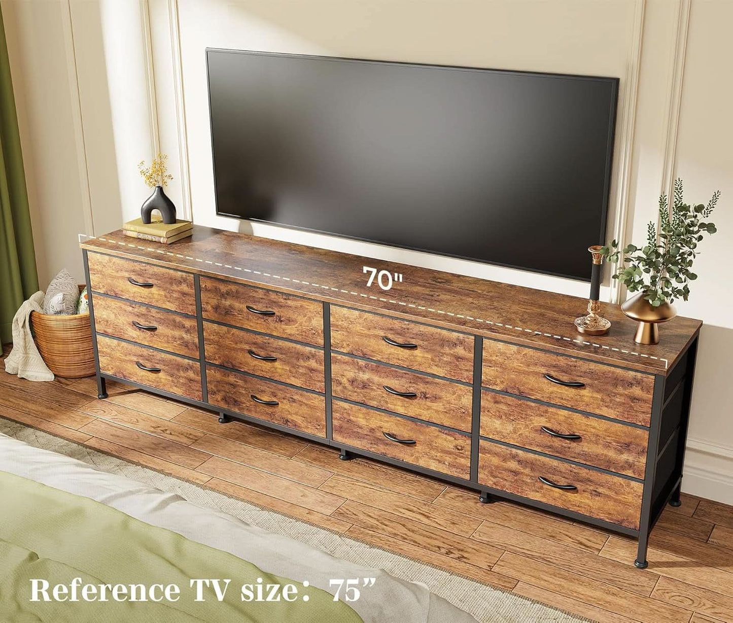 70 Inch Rustic Brown Dresser Entertainment Center TV Stand