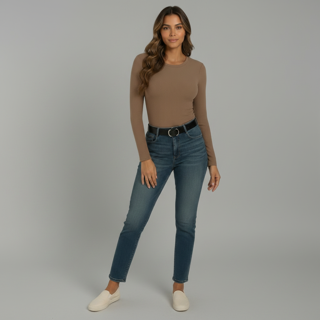 Long Sleeve Crew Neck Ribbed Top
