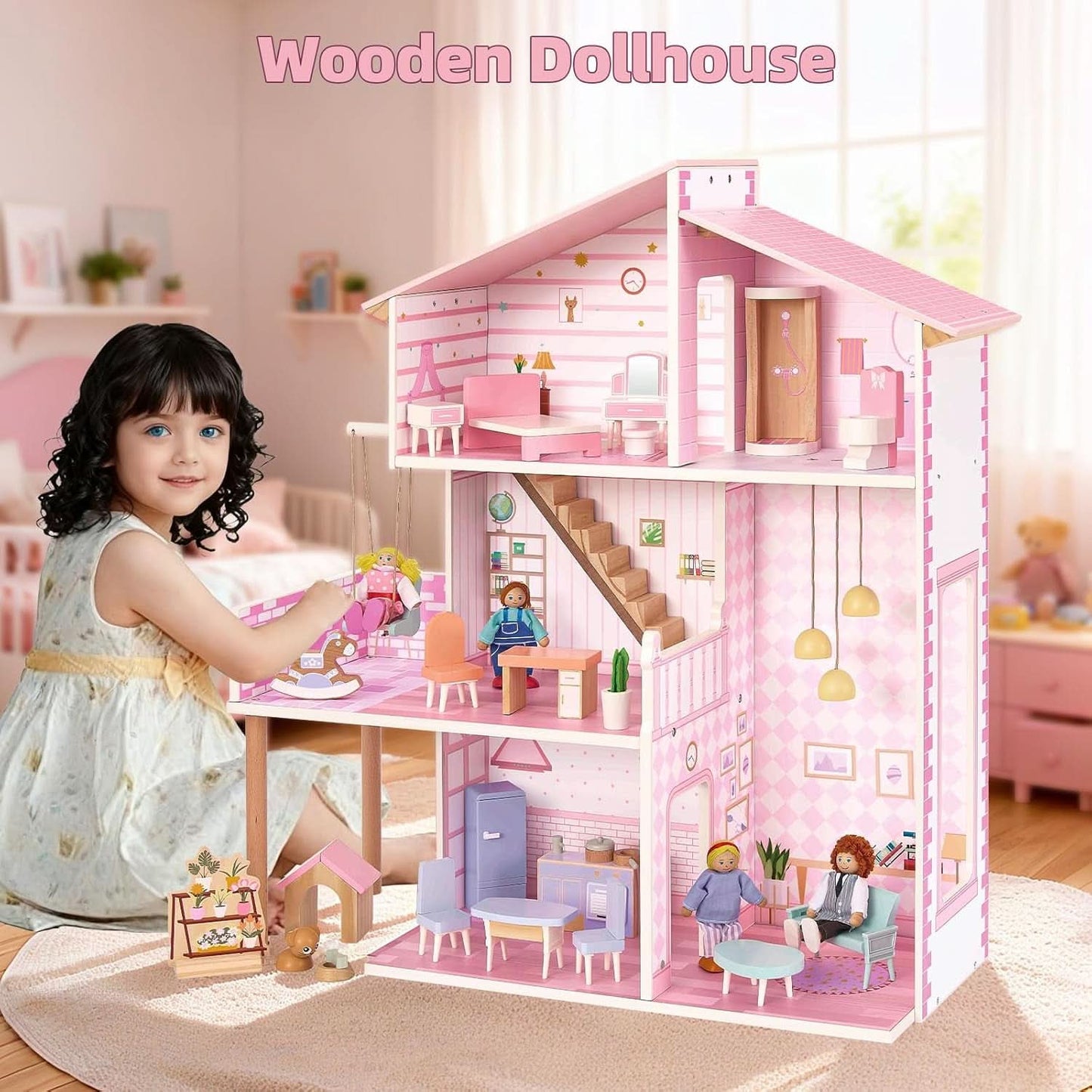 Wooden Dolls House Villa Style Premium Furnishings