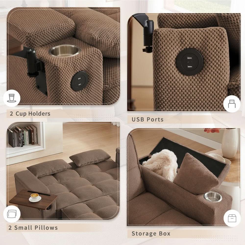 65 Inches Durable Convertible Sleeper Sofa ChocolateBrown