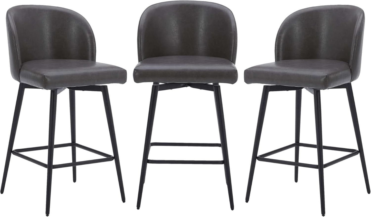 Counter Height Bar Stools Set of 3 26in Grey Faux Leather