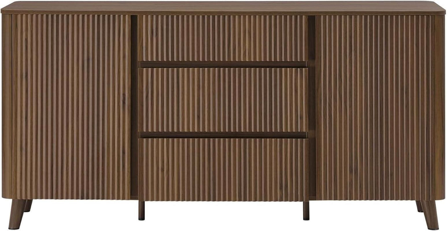 62 Inch Walnut Sideboard Buffet With Adjustable Shelves
