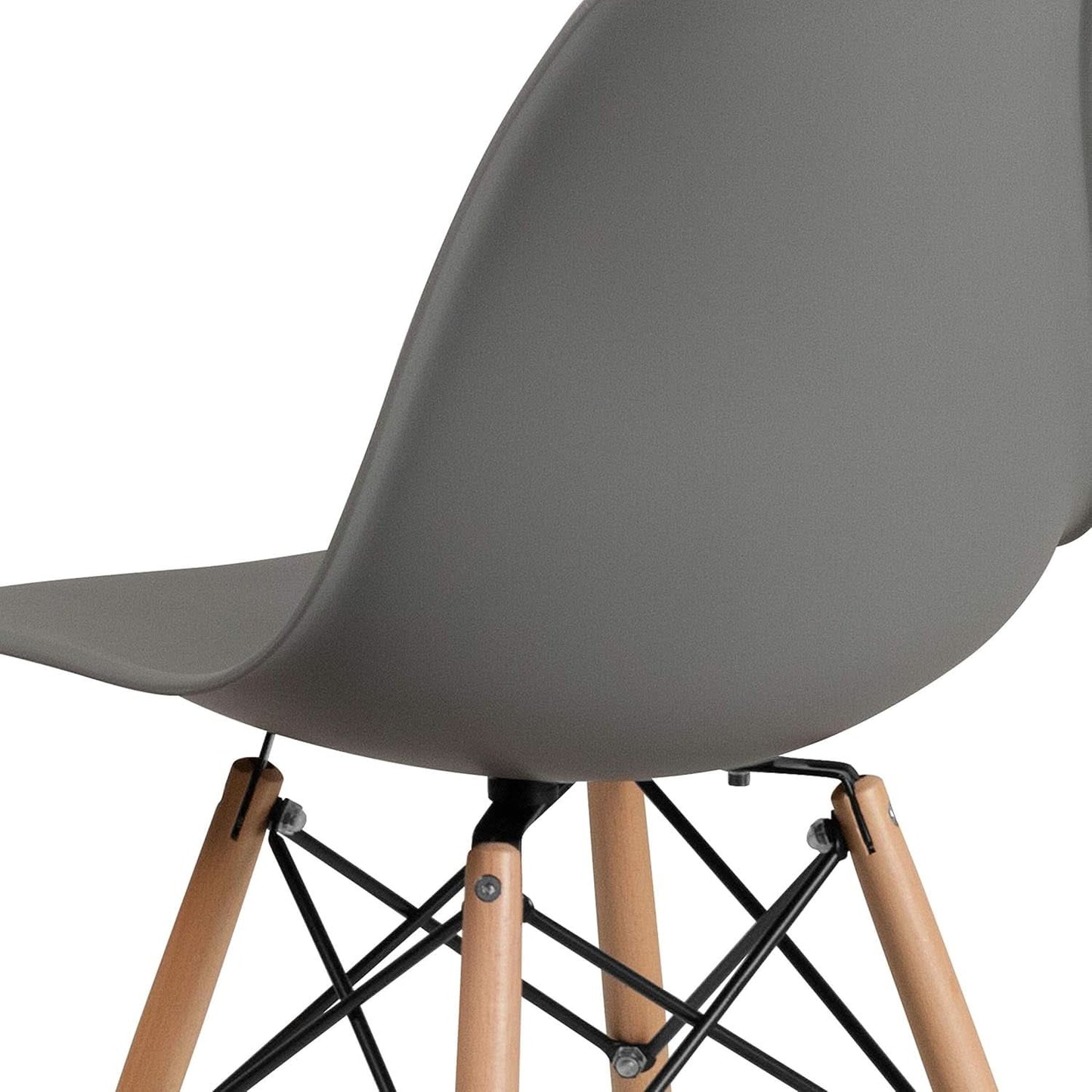 Moss Gray Plastic Chair With Wooden Legs For Dining Room