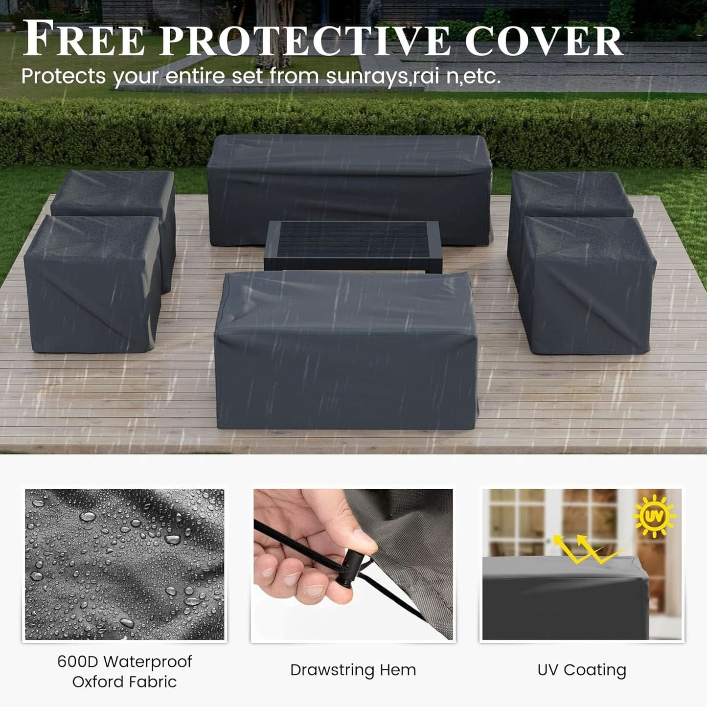Aluminum Patio Set 7 Piece With Waterproof Covers Grey
