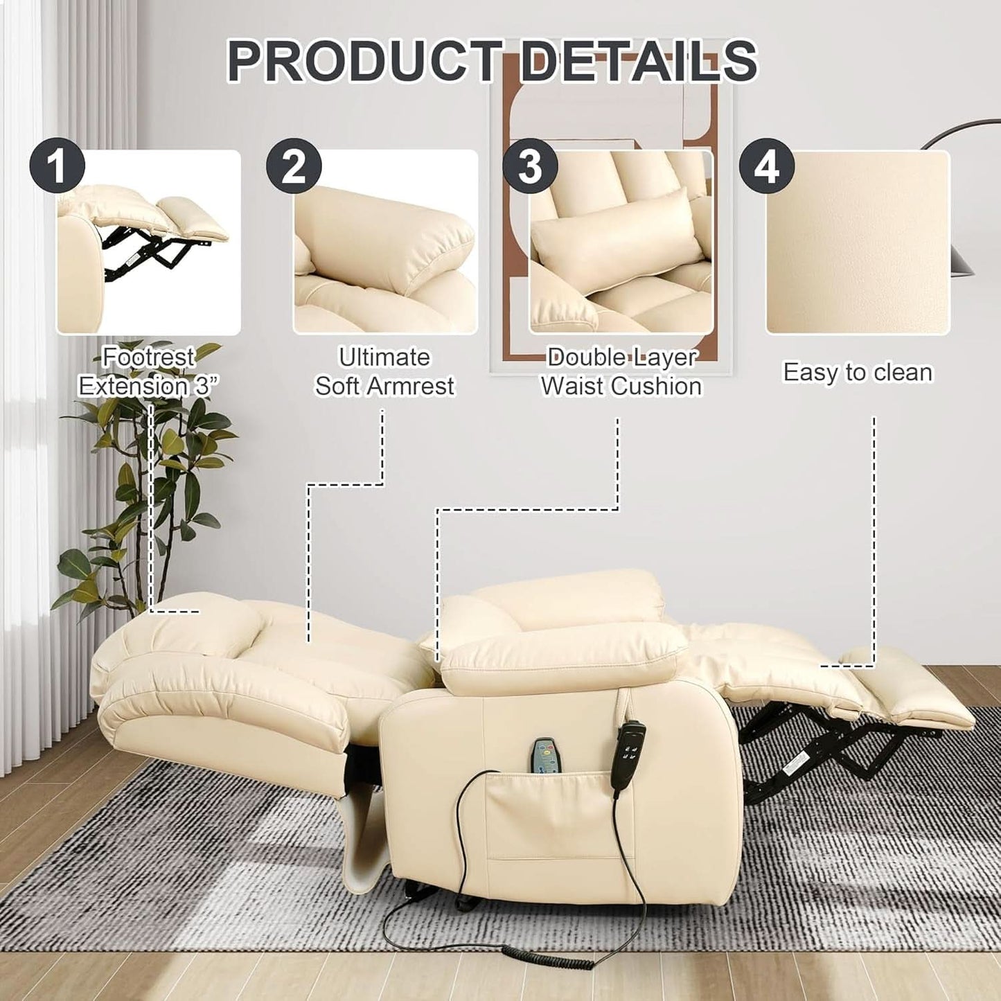 Large Reclining Lift Chair With Dual Motor Massage