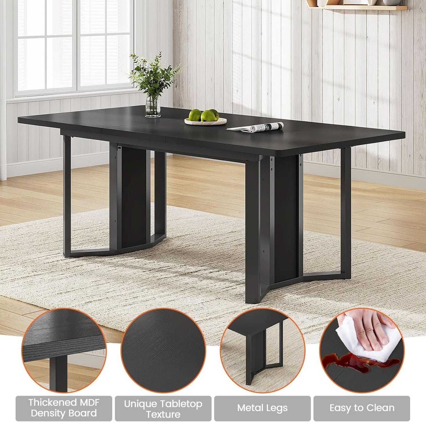 63 Inch Extendable MDF Board Dining Table Set Black Finish