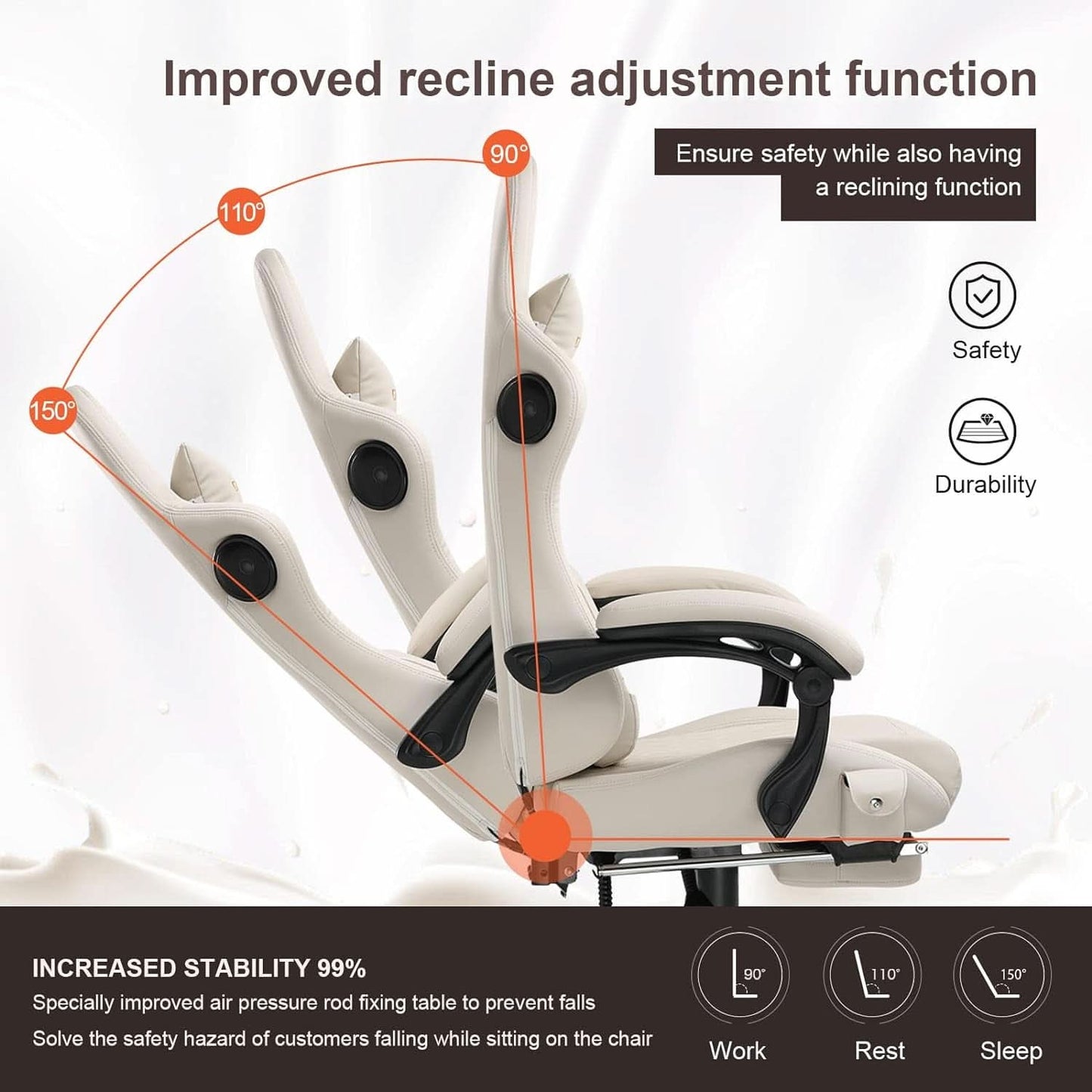 Ivory Bluetooth Speaker Gaming Chair With Footrest