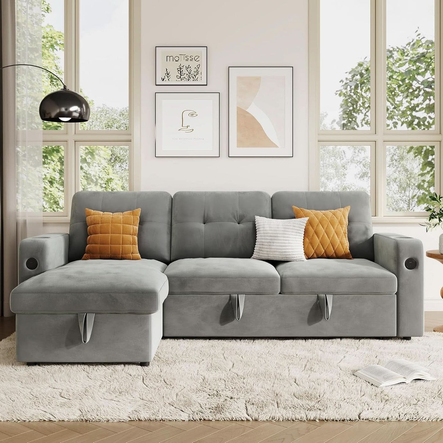 84Inch LShaped Sleeper Sofa Integrated Storage System