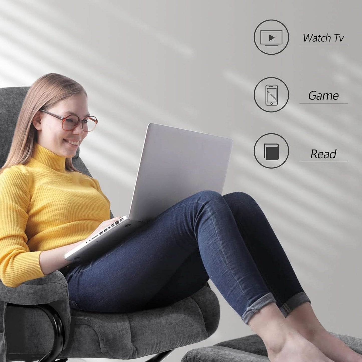 Dark Grey Swivel Recliner With Ottoman Vibration Massage