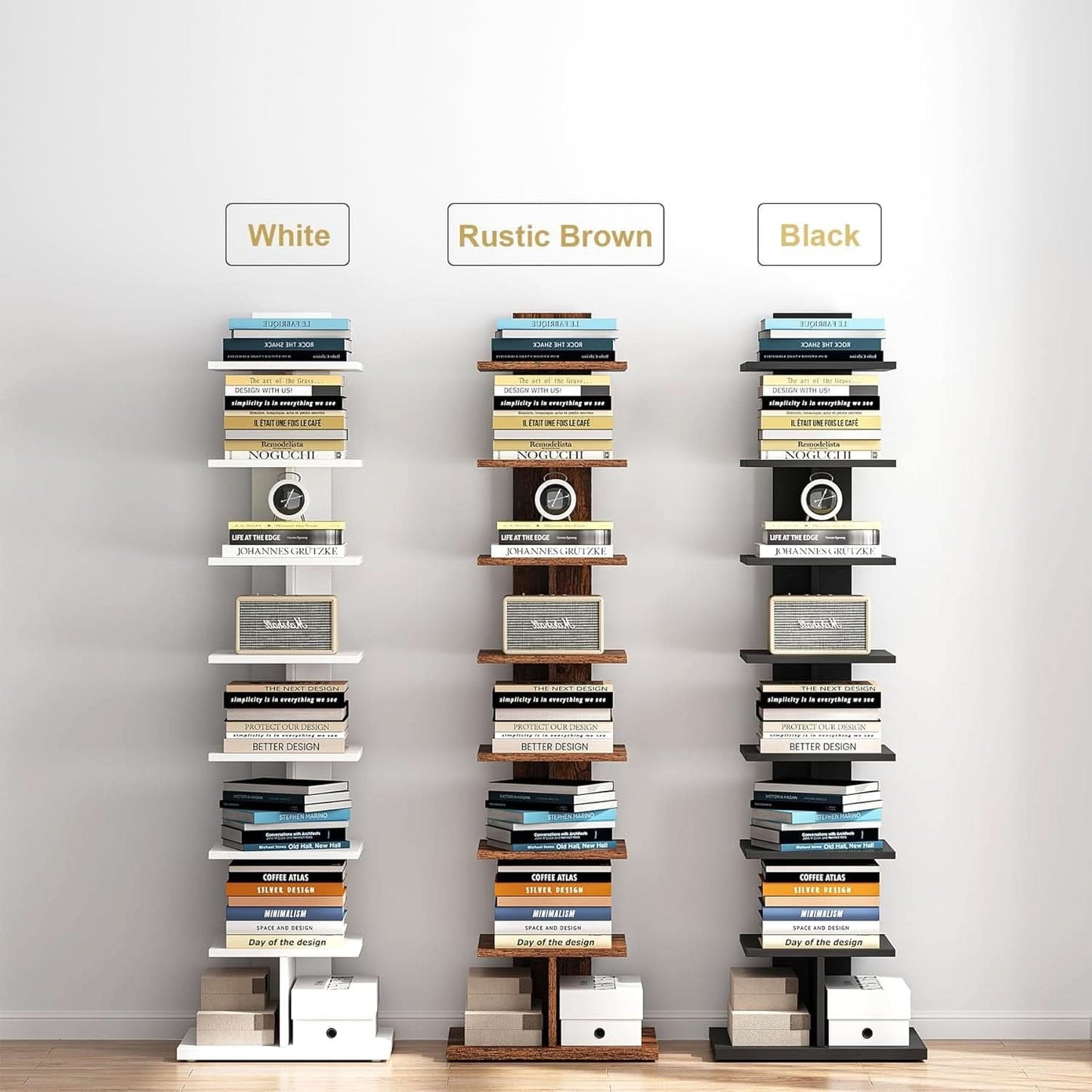 Vertical 8 Tier Bookshelf Black For Small Spaces Bookcase