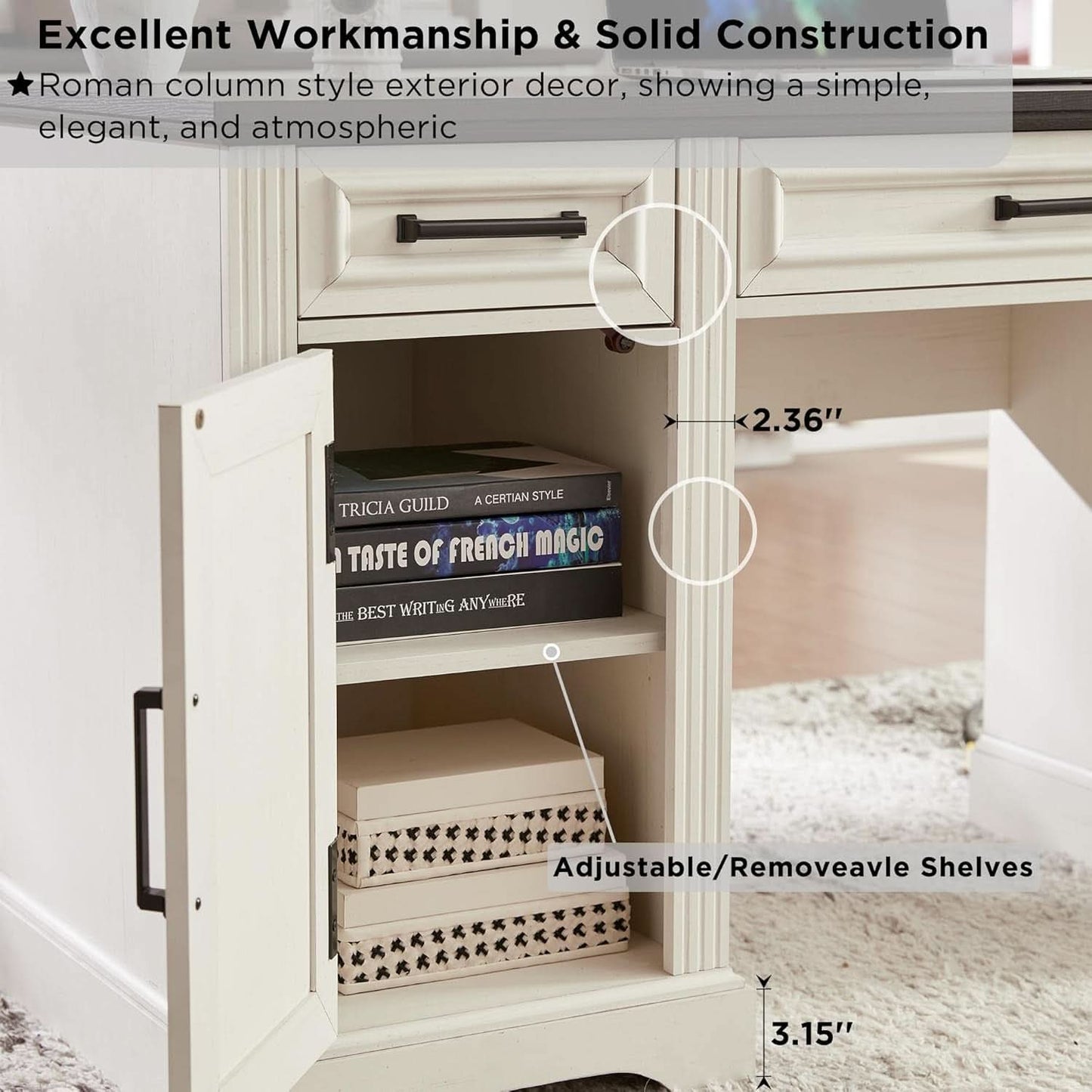 Farmhouse 76 Inch White Industrial Grade Desk Hutch