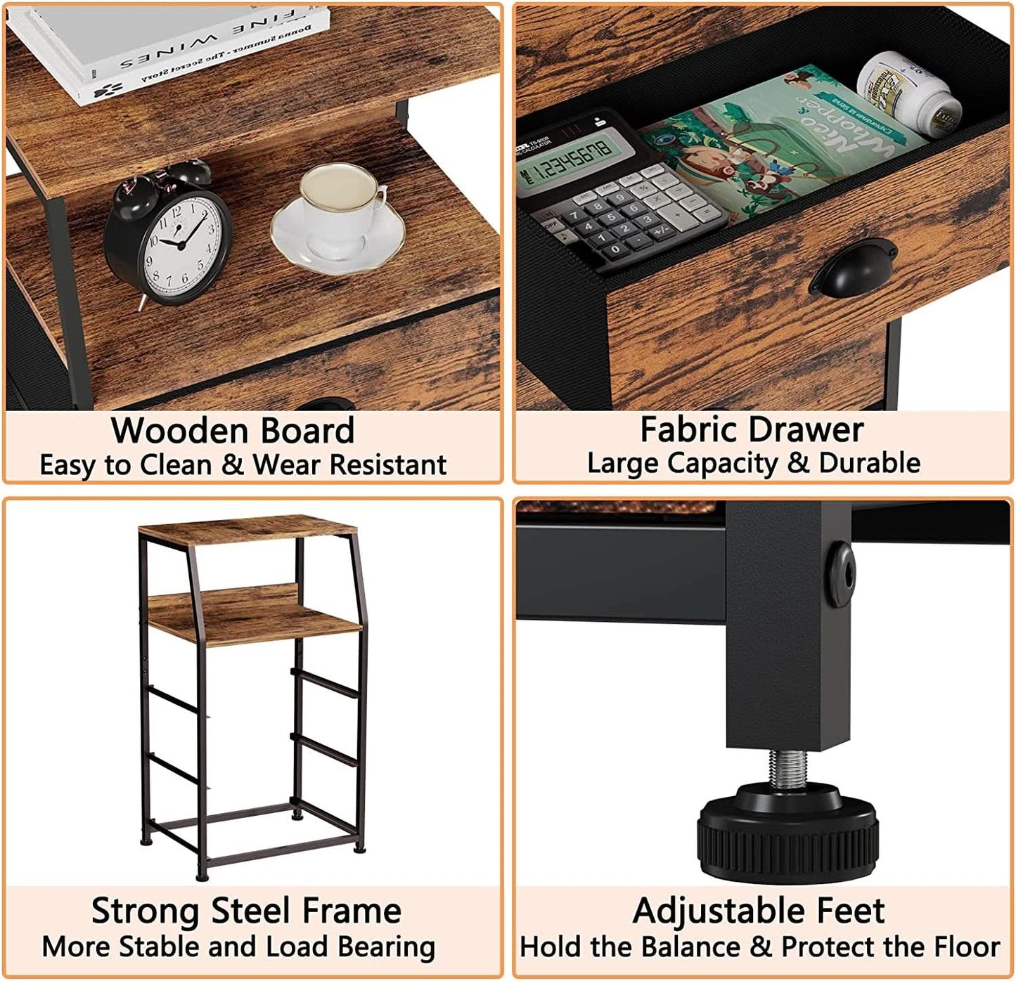 3-Drawer Nightstand With 2-Tier Shelf And Wood Top Bedroom