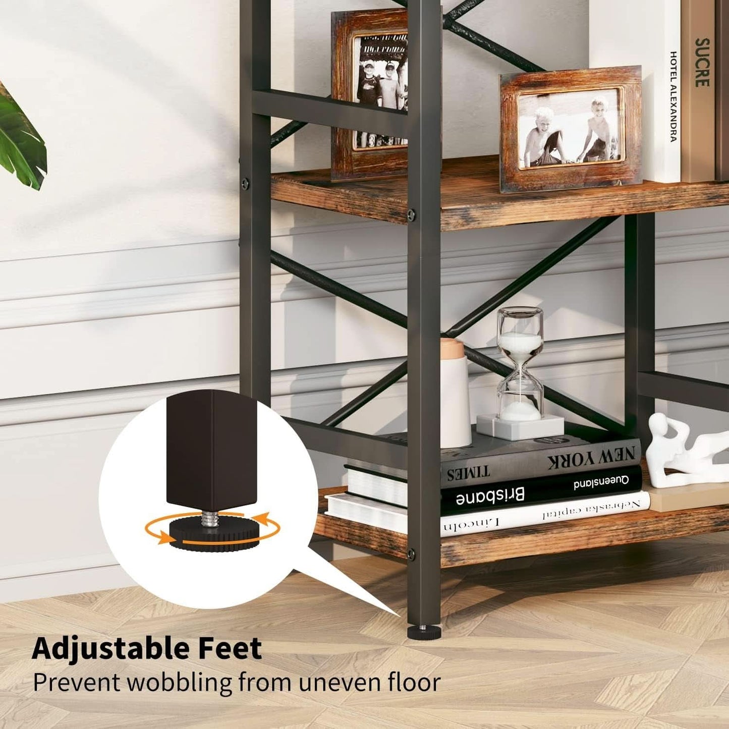 Rustic Brown 3 Tier Metal Bookshelf For Living Room
