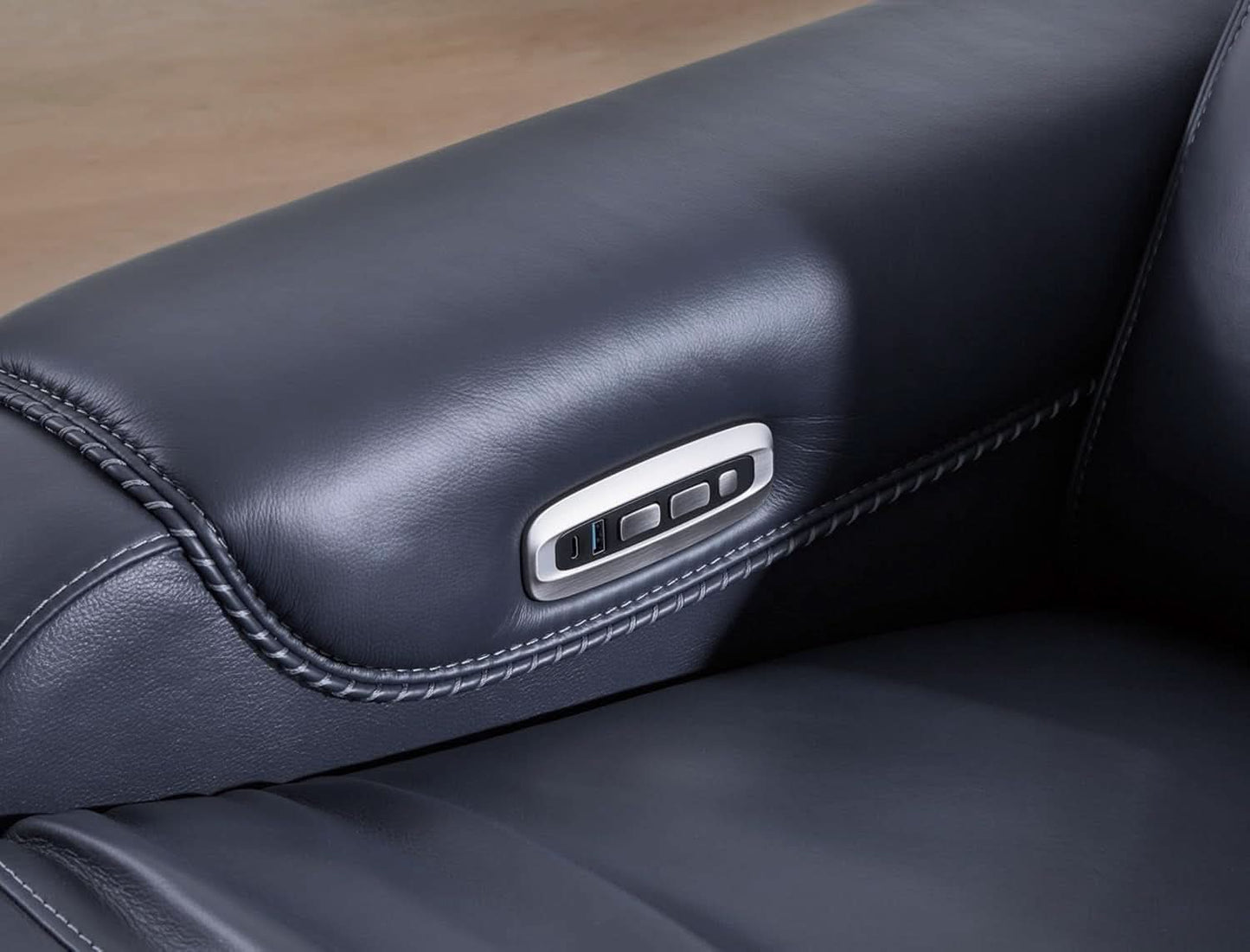 Blue Leather Wall Hugger Power Recliner With Usb Ports