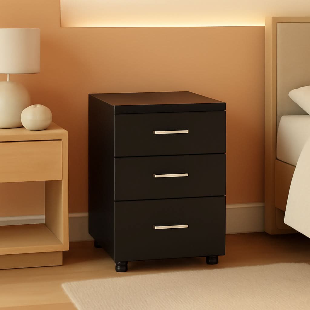 3 Drawer Wood File Cabinet Black For Letter A4 Size Home Office Storage Organizer