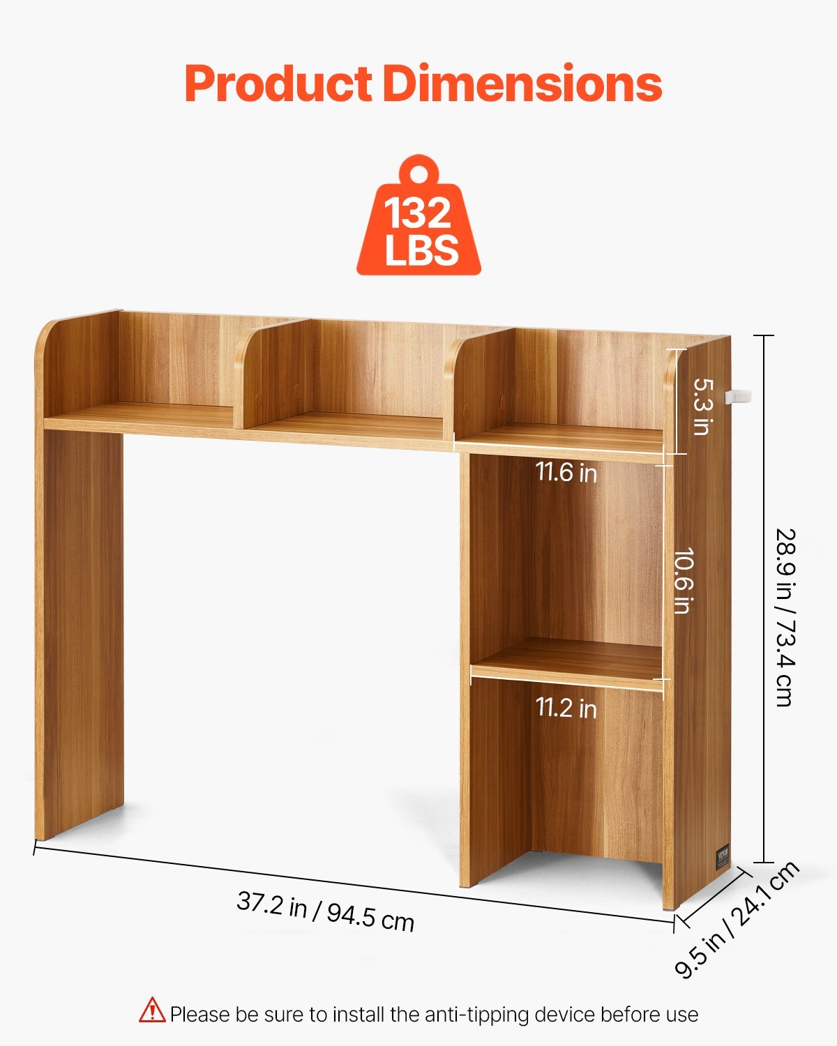 Desktop Bookshelf, 2-Tier Wood Desktop Storage Organizer, 37.2in x