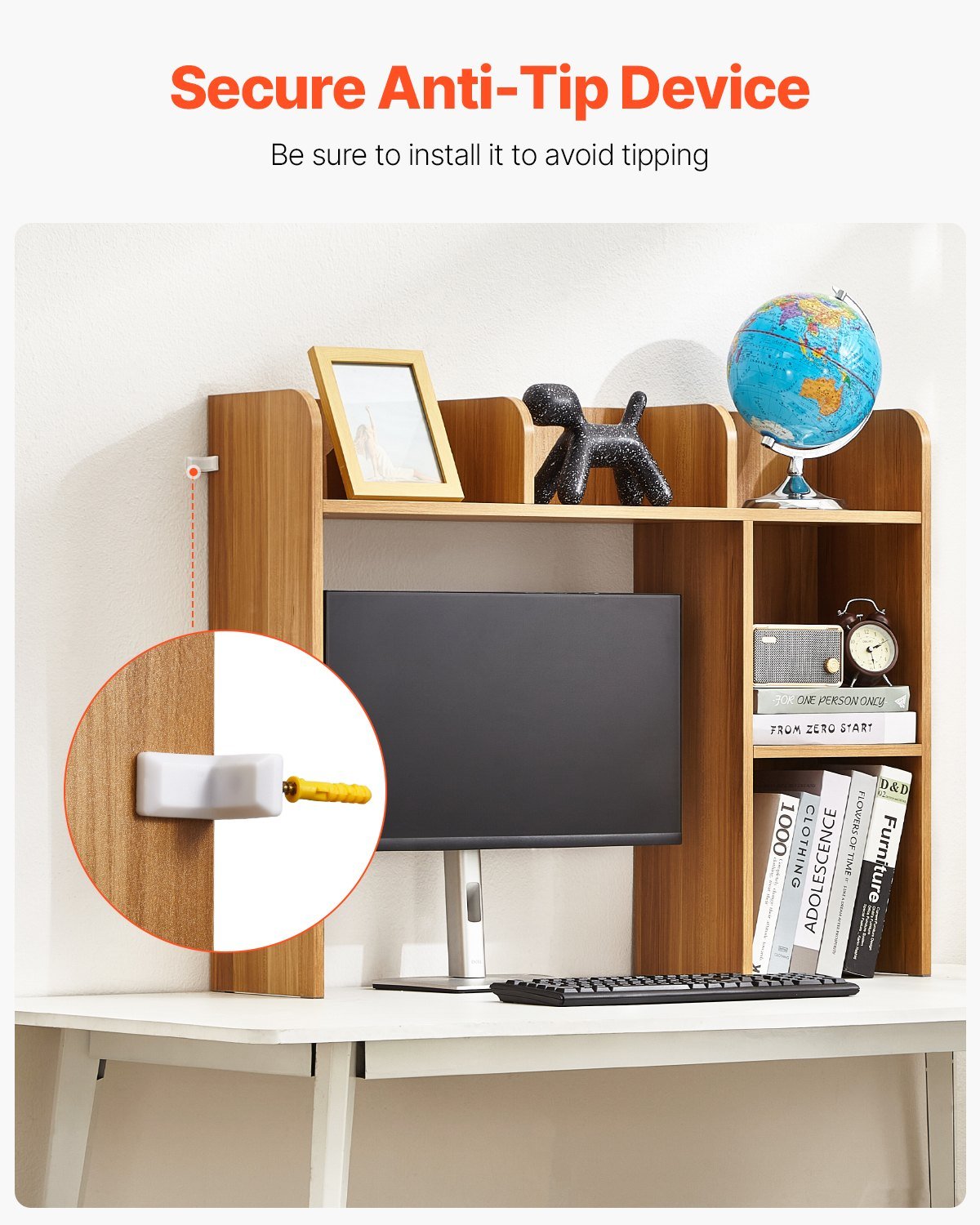 Desktop Bookshelf, 2-Tier Wood Desktop Storage Organizer, 37.2in x