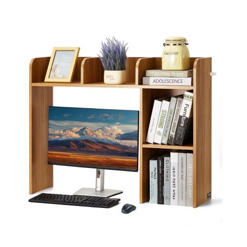 Desktop Bookshelf, 2-Tier Wood Desktop Storage Organizer, 37.2in x