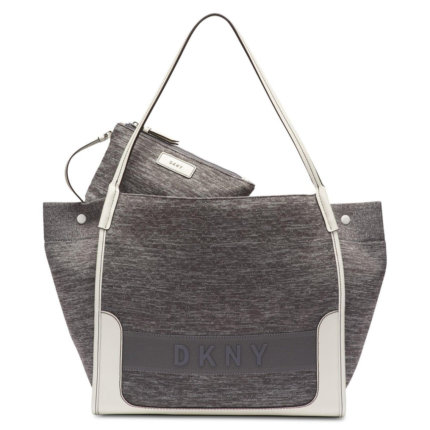 DKNY Gray Marled Ebony Knitted Large EW Top Handle Tote Handbag
