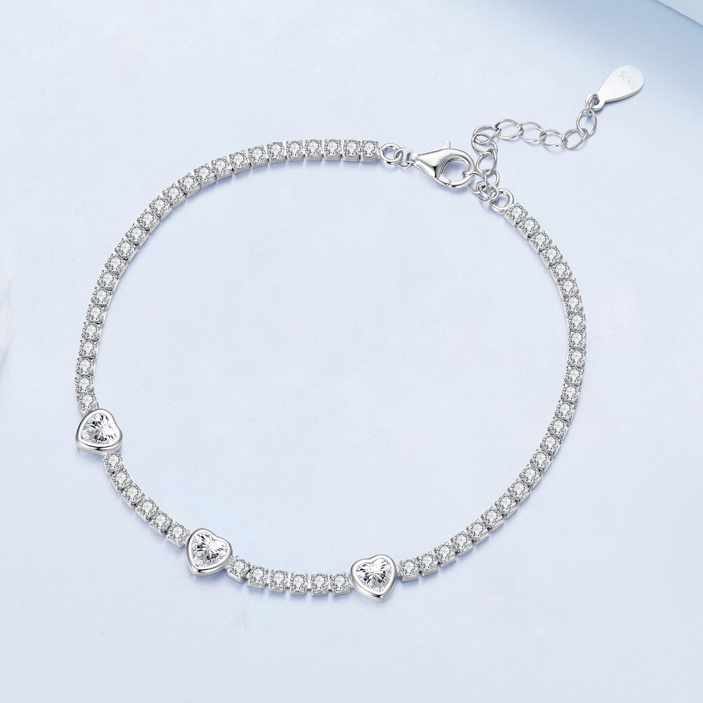 925 Sterling Silver & Pavé Setting CZ Bracelet with White Gold Plating for Women