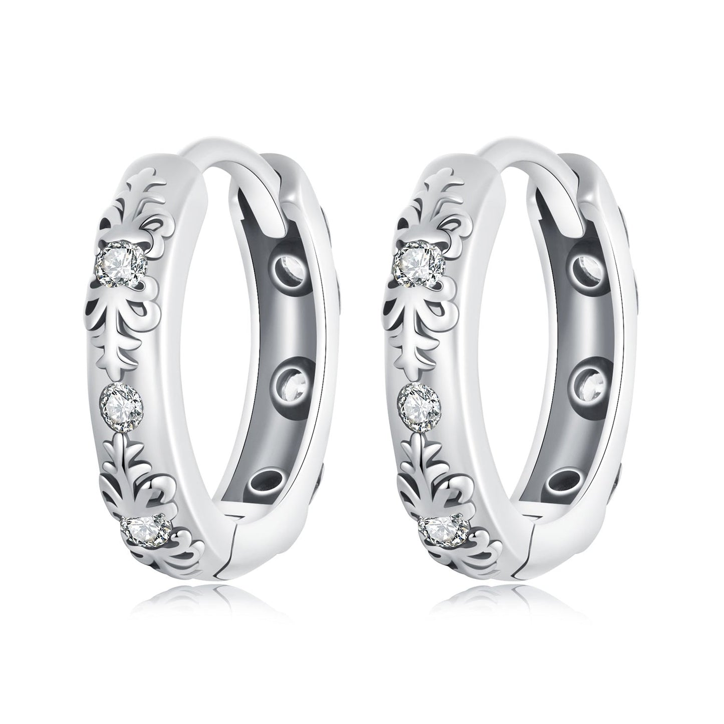 925 Sterling Silver Earrings with Oxidized Finish and Pavé Setting CZ for Women