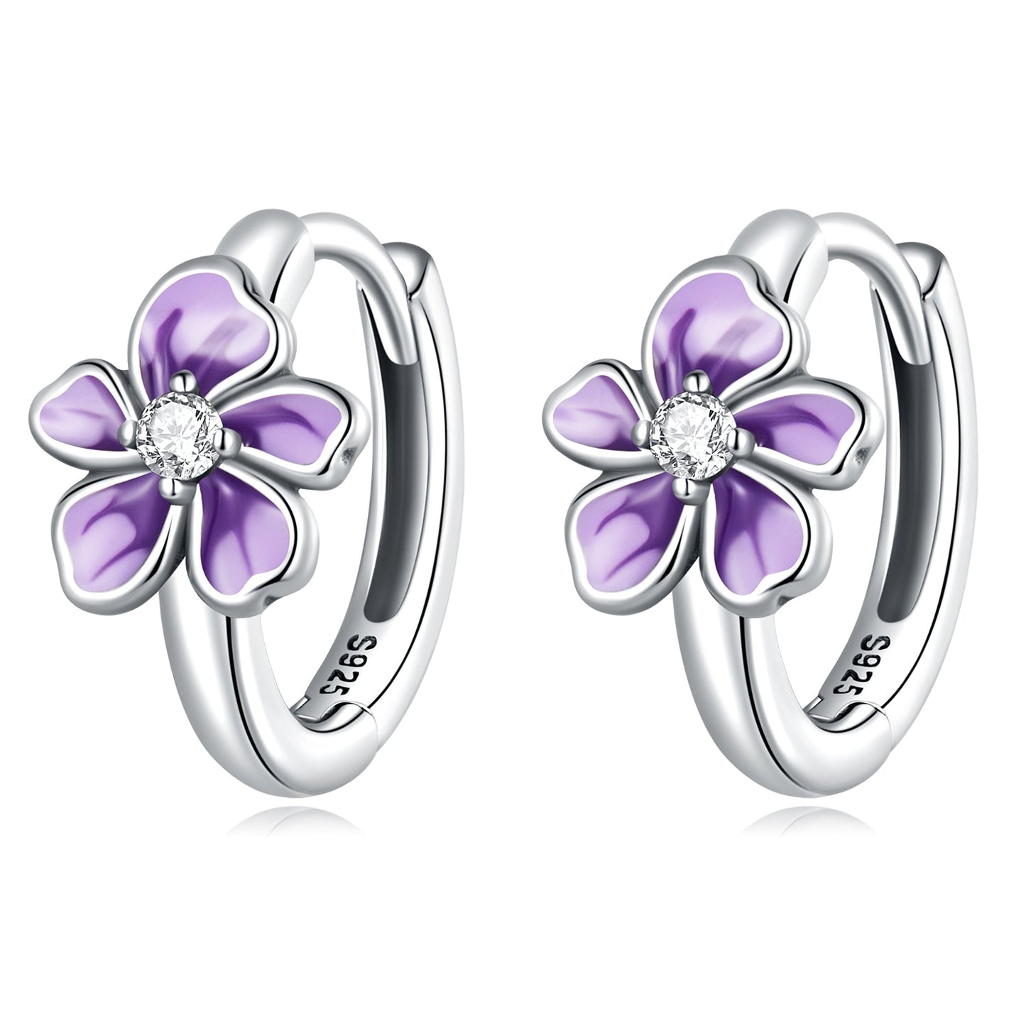 925 Sterling Silver Enamel Earrings with CZ - 1.2x0.7cm, Oxidized Finish for Women