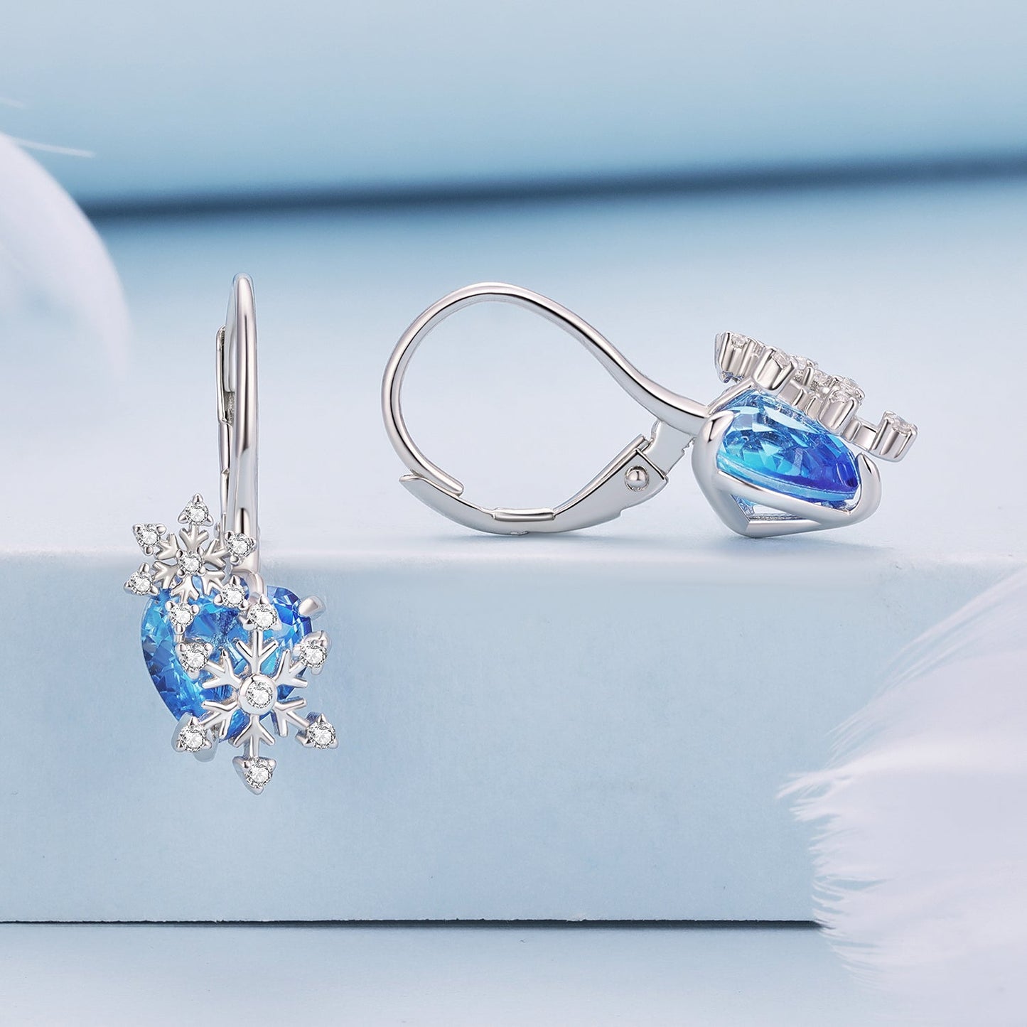925 Sterling Silver Earrings with Transparent Glass and CZ, 23*12mm for Women