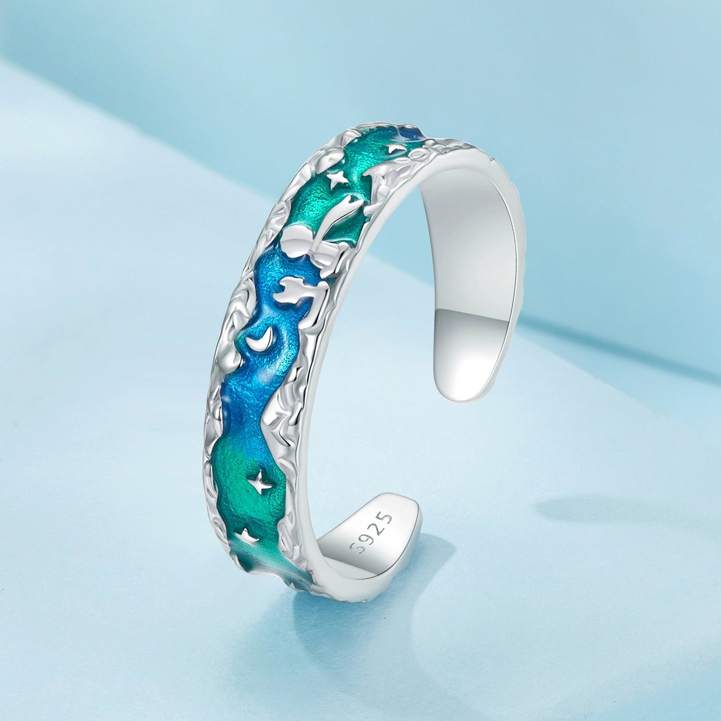 925 Sterling Silver Enamel White Gold Plated 5mm Ring