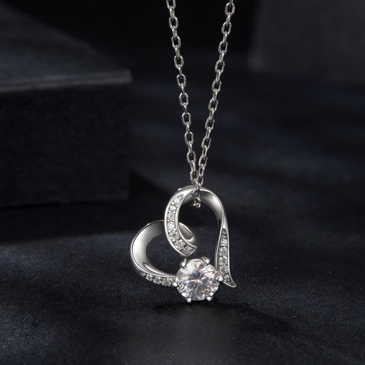 925 Sterling Silver Moissanite Necklace with Pendant and White Gold Plating for Women