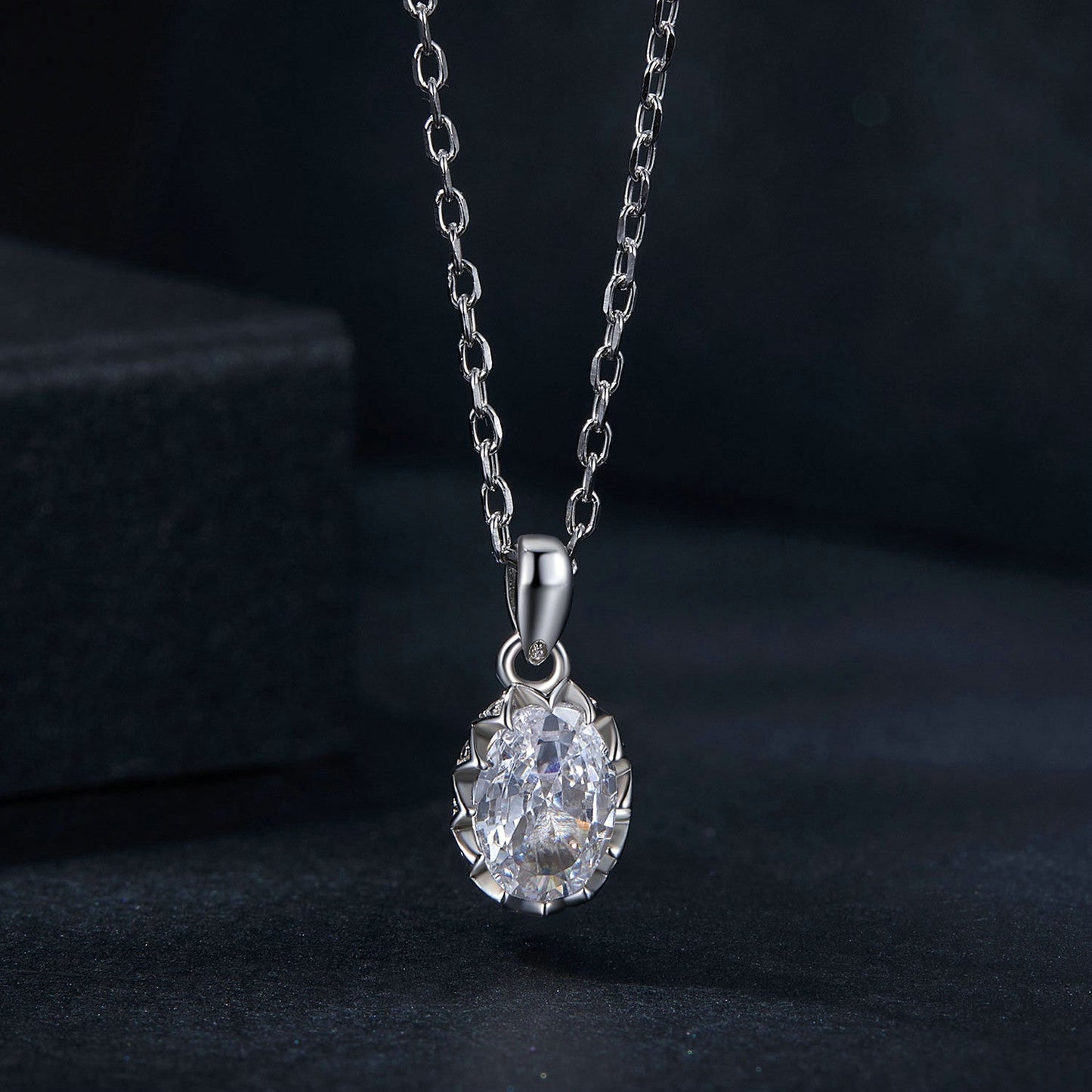 925 Sterling Silver 1 Carat Moissanite Necklace with Pavé Setting, 400 mm Length for Women