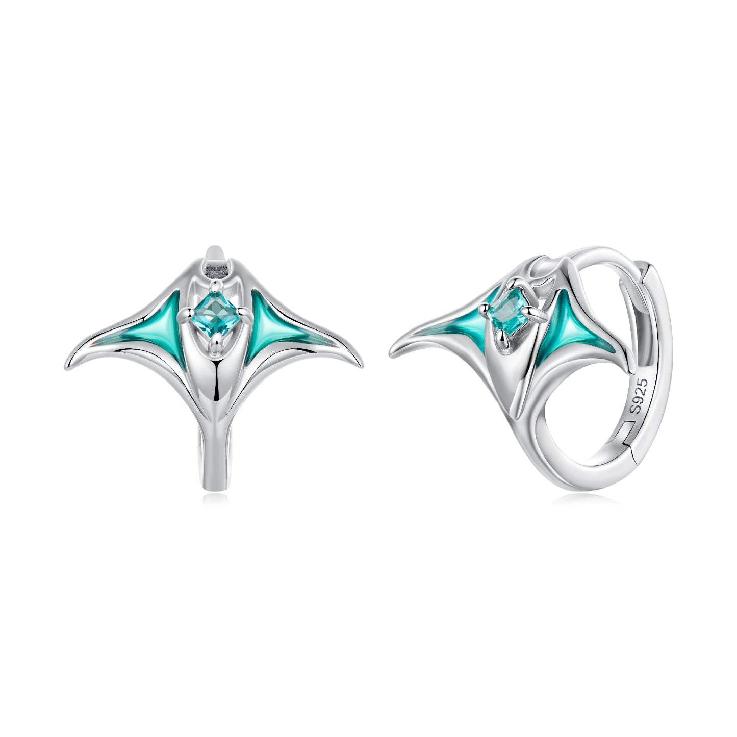 925 Sterling Silver Earrings with Transparent Glass, Enamel, White Gold Plated, 1.3x1.5cm for Women