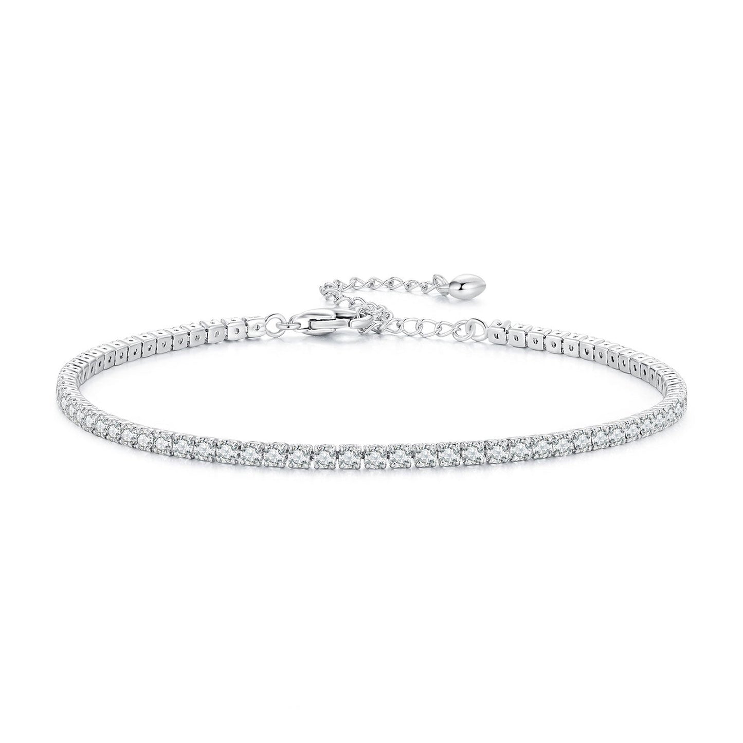 925 Sterling Silver Pavé Setting Bracelet with CZ for Women - Adjustable 18+5cm