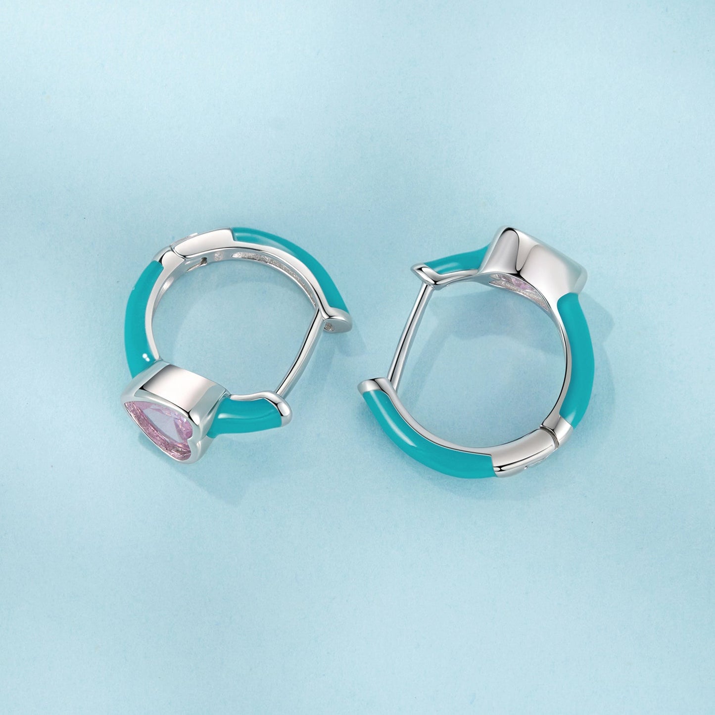 925 Sterling Silver Hoop Earrings with White Gold Plating and CZ