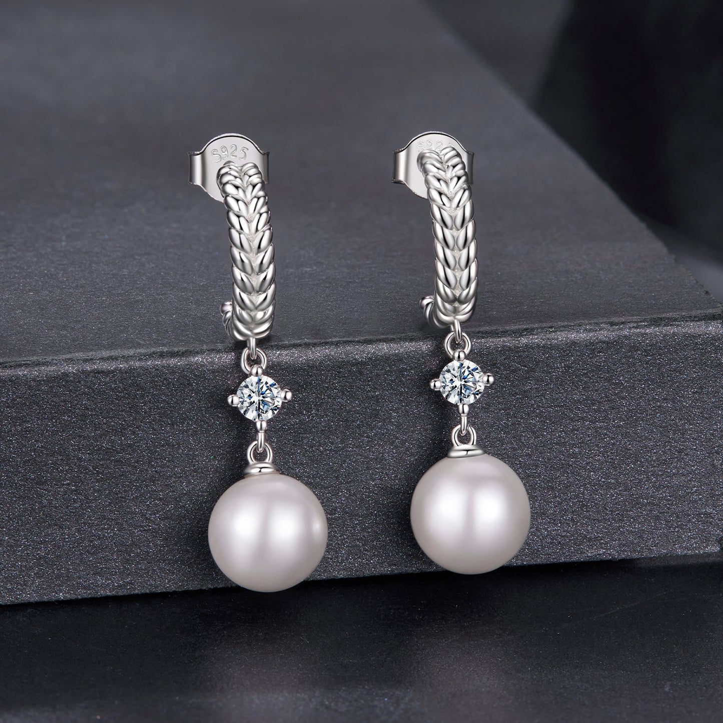 925 Sterling Silver Moissanite and Synthetic Pearl Earrings for Women
