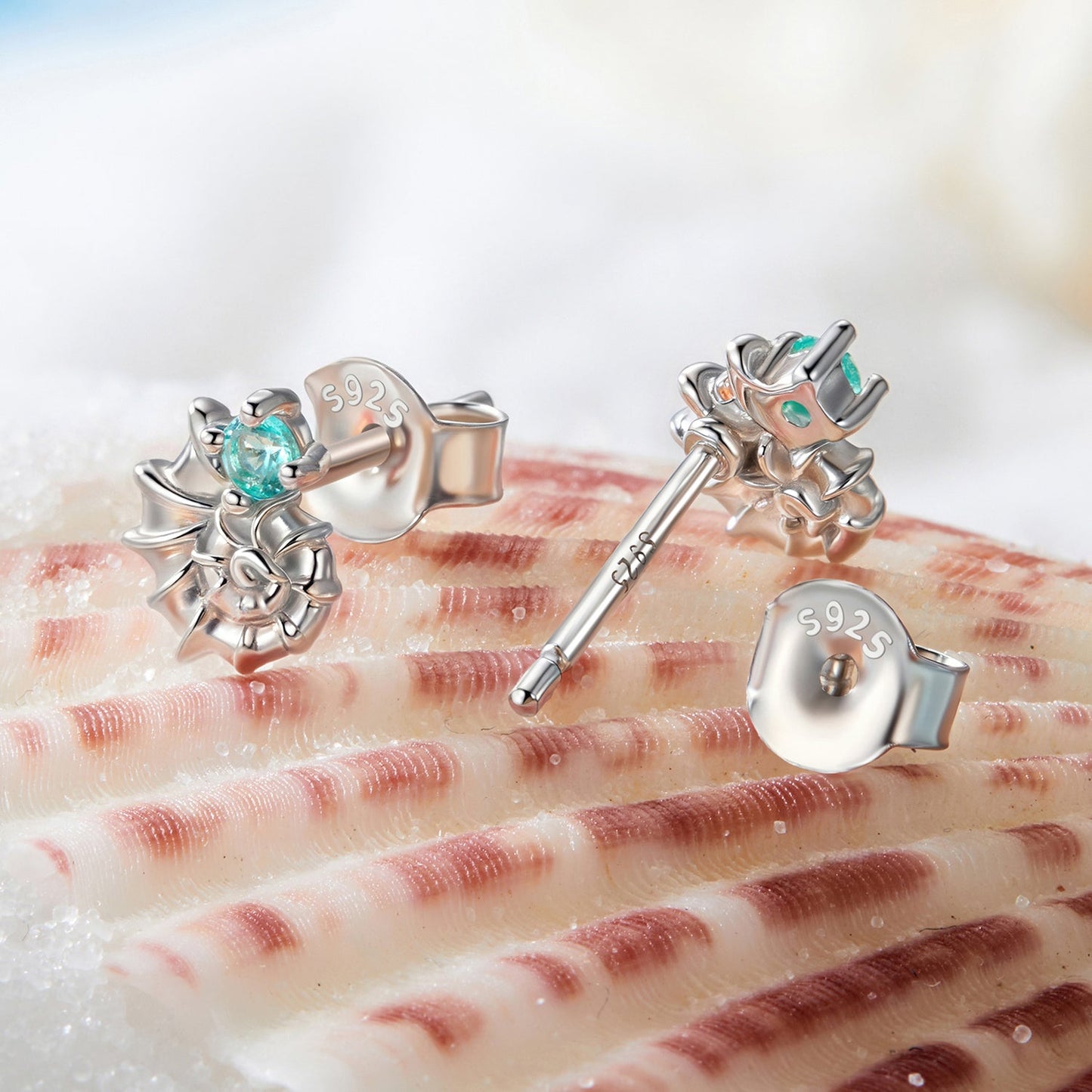 925 Sterling Silver Earrings with Transparent Glass and White Gold Plating for Women