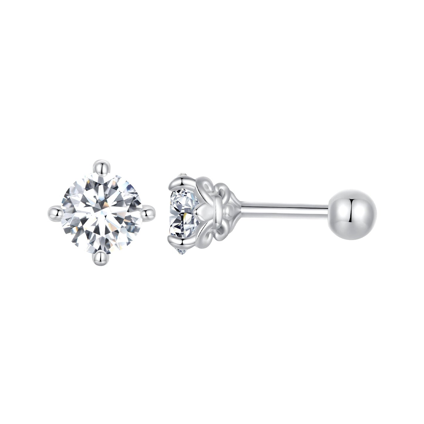 925 Sterling Silver 5mm Moissanite Earrings with White Gold Plating for Women