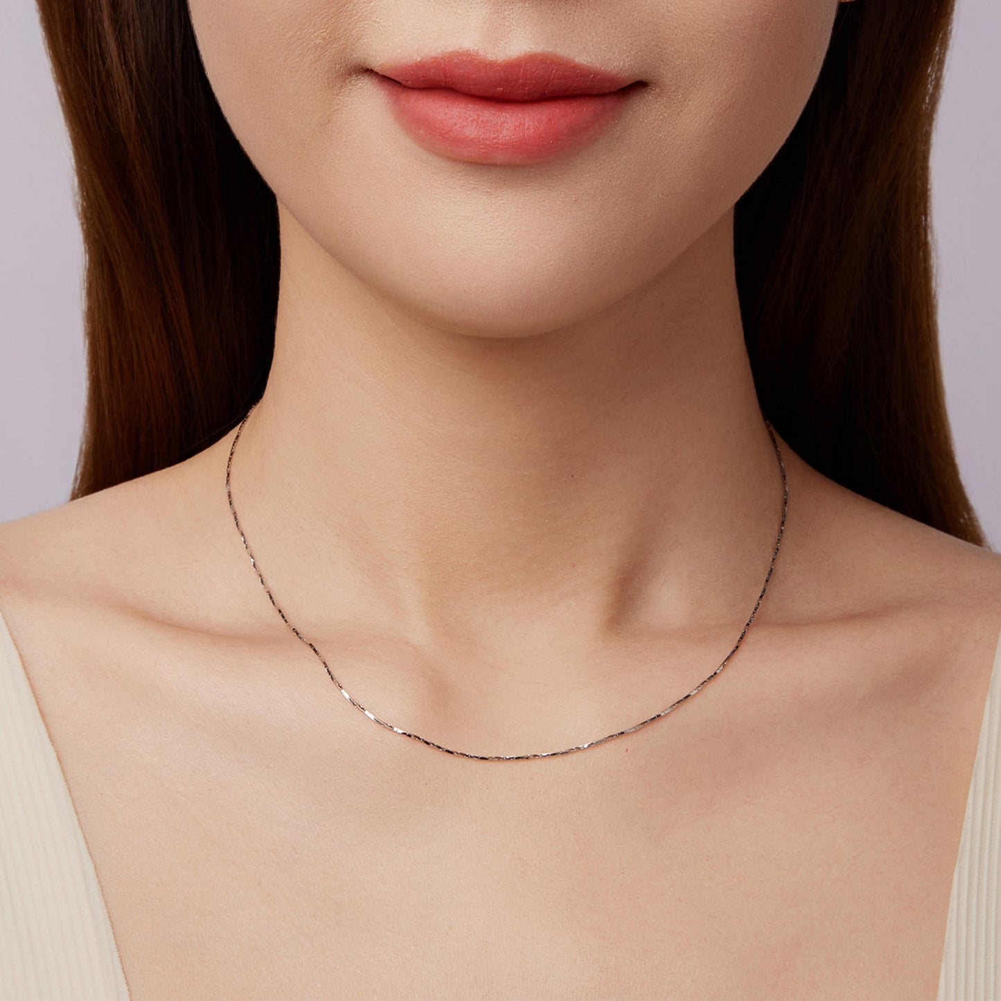 925 Sterling Silver White Gold Plated Necklace 40+5cm for Women