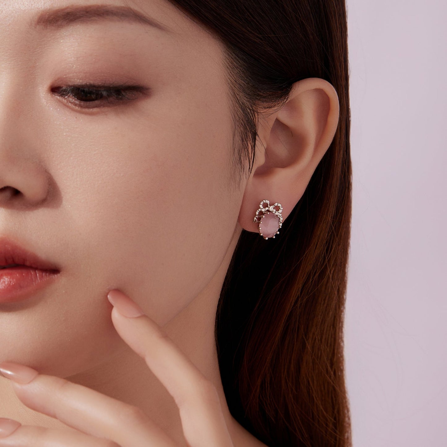 925 Sterling Silver White Gold Plated Earrings with Transparent Glass, 1.6x1.2cm for Women