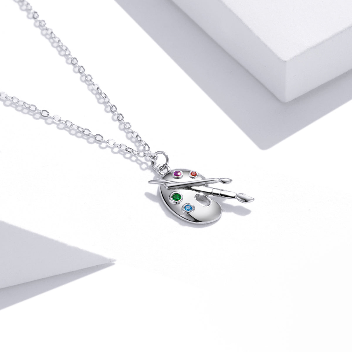 925 Sterling Silver Adjustable Pendant Necklace with CZ in Platinum Finish
