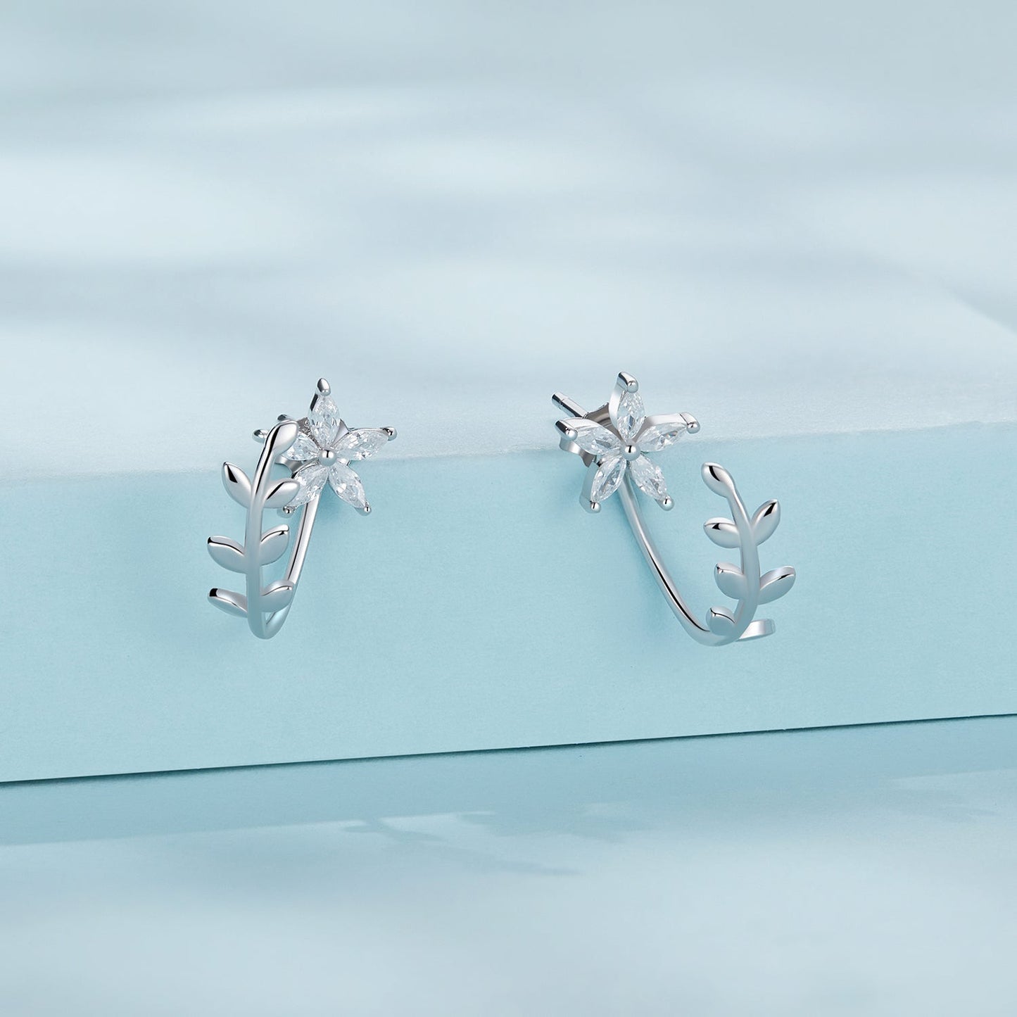 925 Sterling Silver Plated Platinum Earrings with CZ