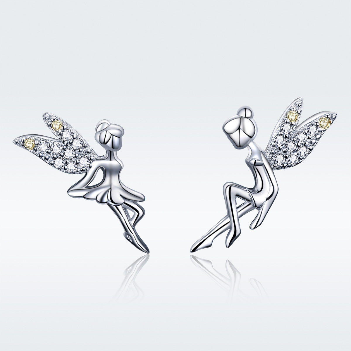 925 Sterling Silver Stud Earrings with CZ, 1.2 x 1.5cm & 1.5 x 0.9cm, Women