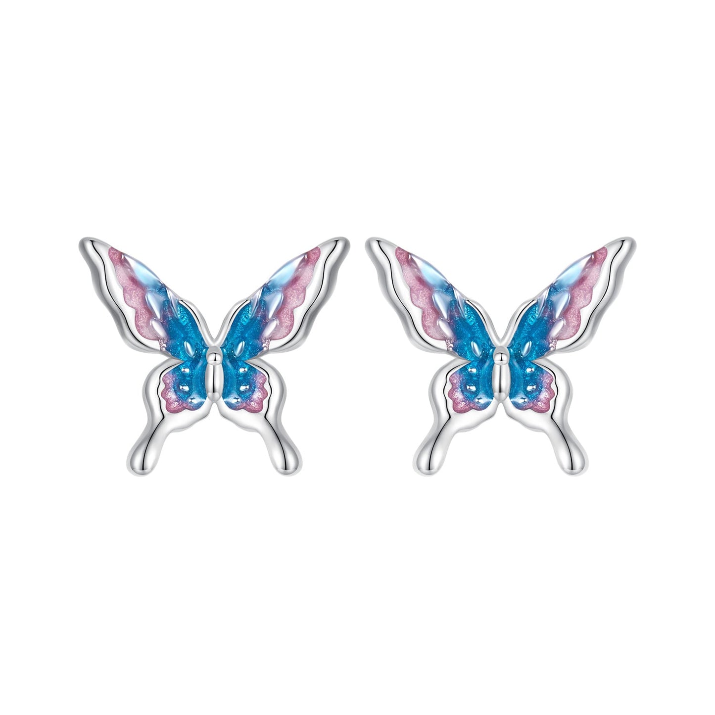 925 Sterling Silver White Gold Plated Enamel Earrings 9x10mm for Women