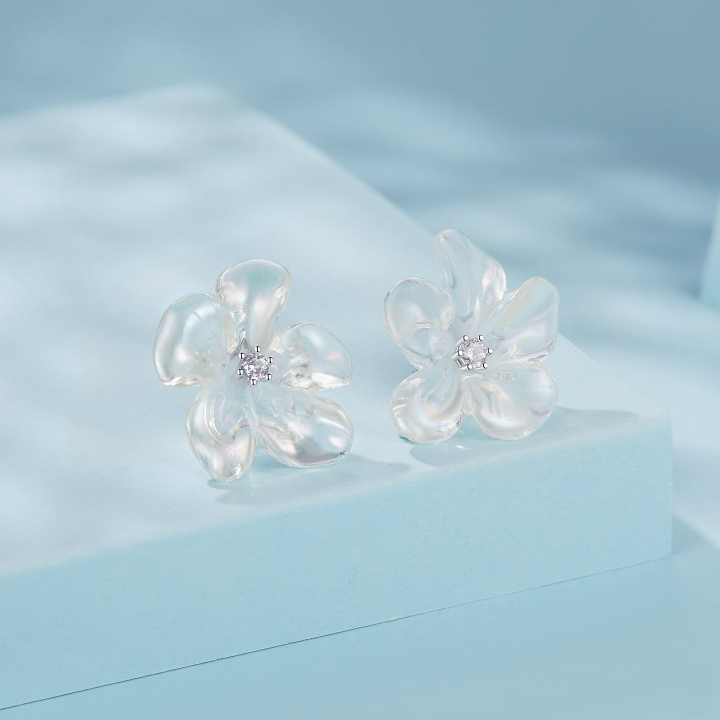 925 Sterling Silver Earrings with Pavé Setting CZ and Resin, 2.5x2.1cm for Women