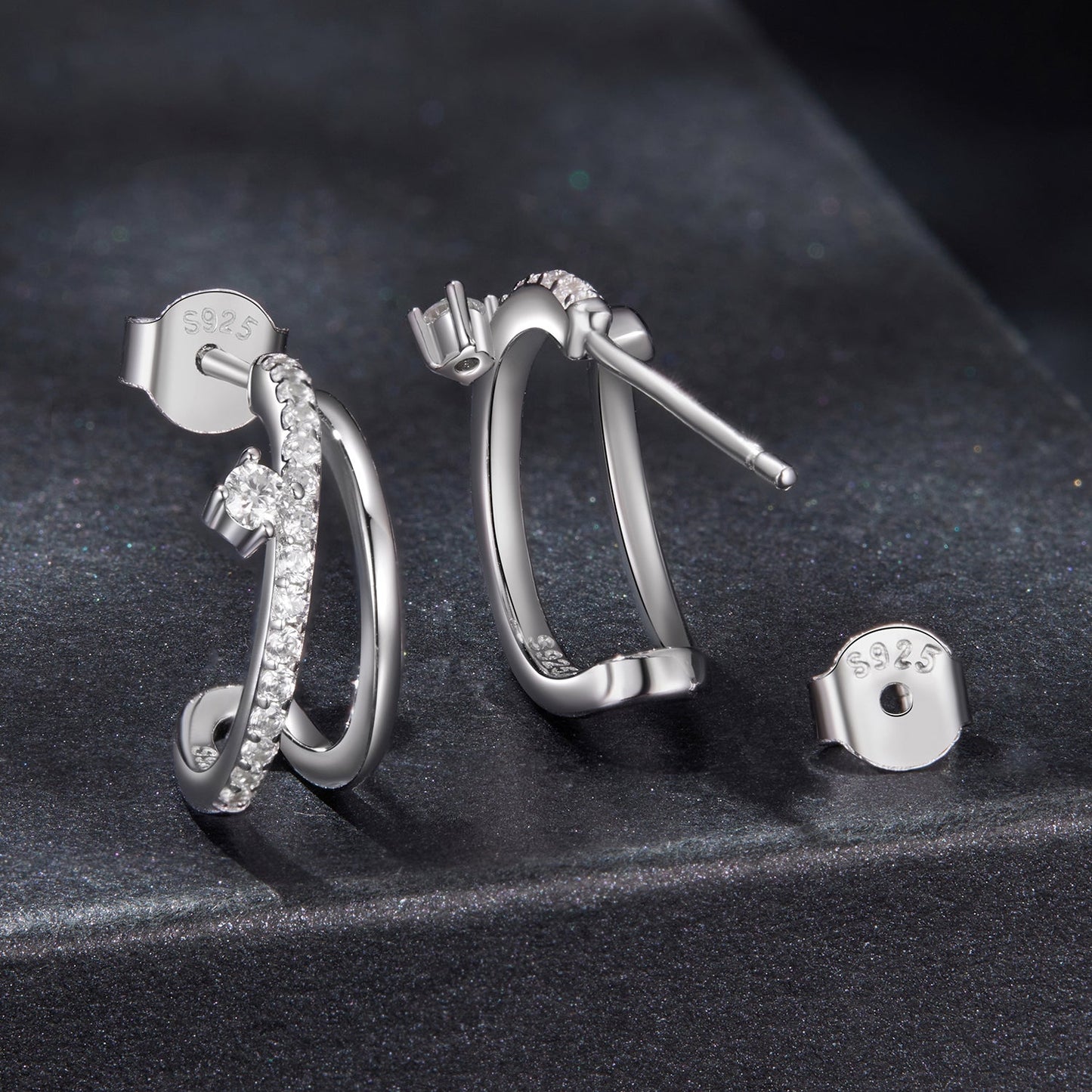 925 Sterling Silver Moissanite Earrings for Women - 1.4x0.5cm, Pavé Setting