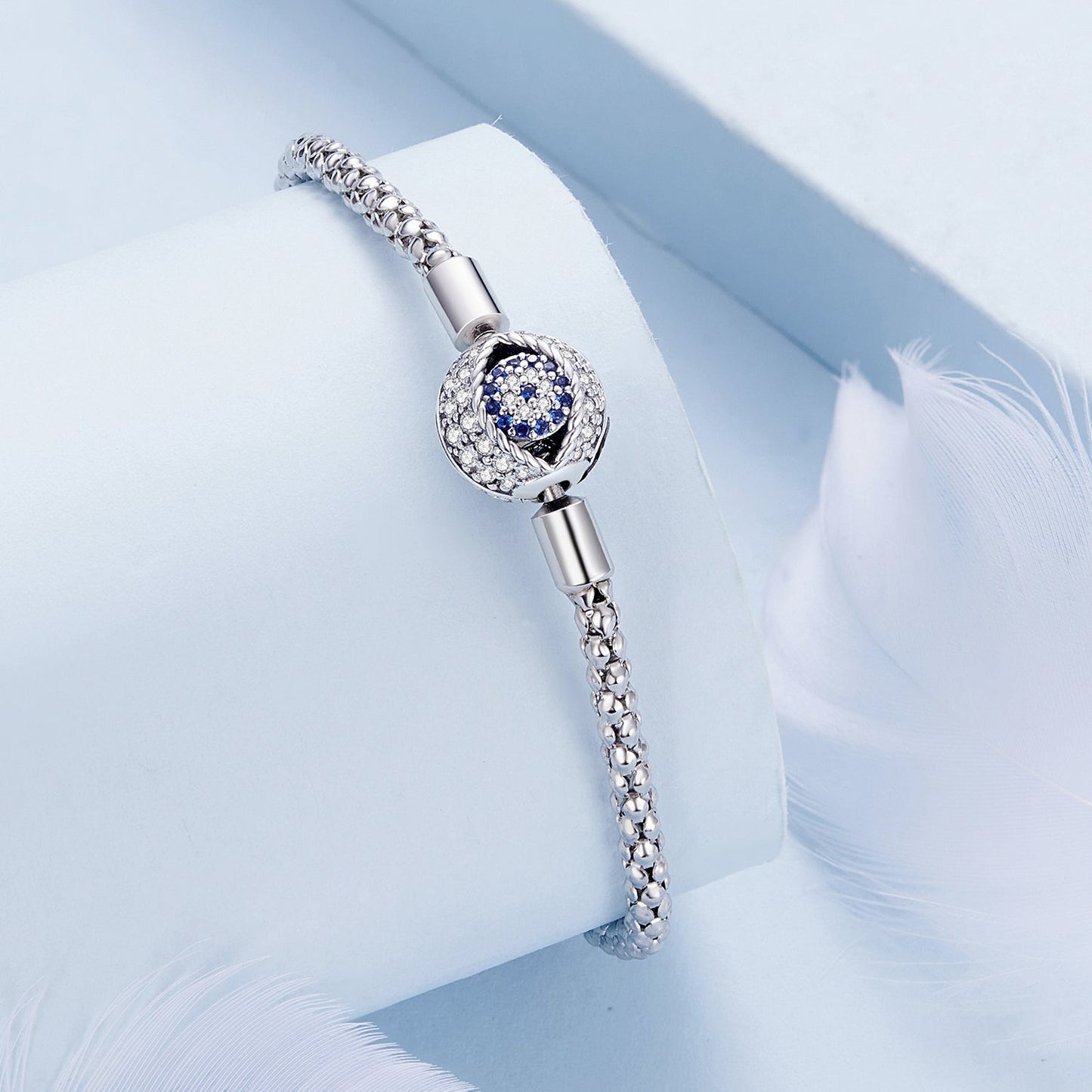 925 Sterling Silver Pavé Setting CZ 17.0 cm Oxidized Silver Bracelet for Women