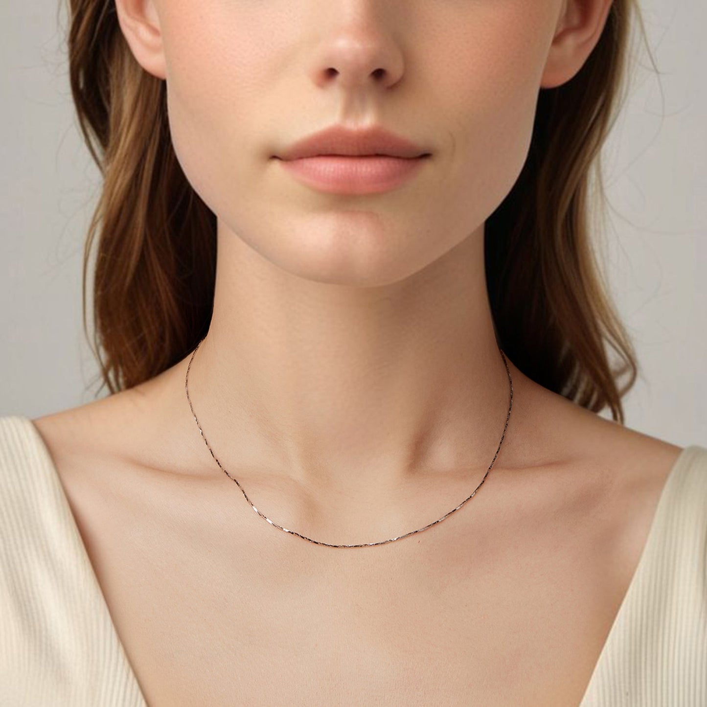 925 Sterling Silver White Gold Plated Necklace 40+5cm for Women